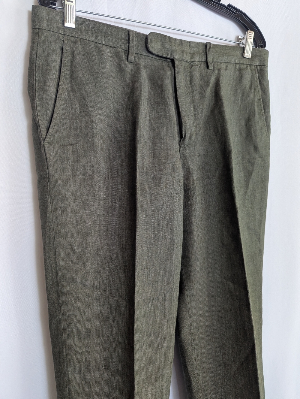 Men's J. Crew Bowery W34/L29 Slim Pants Irish Linen Olive Green - Picture 2 of 11